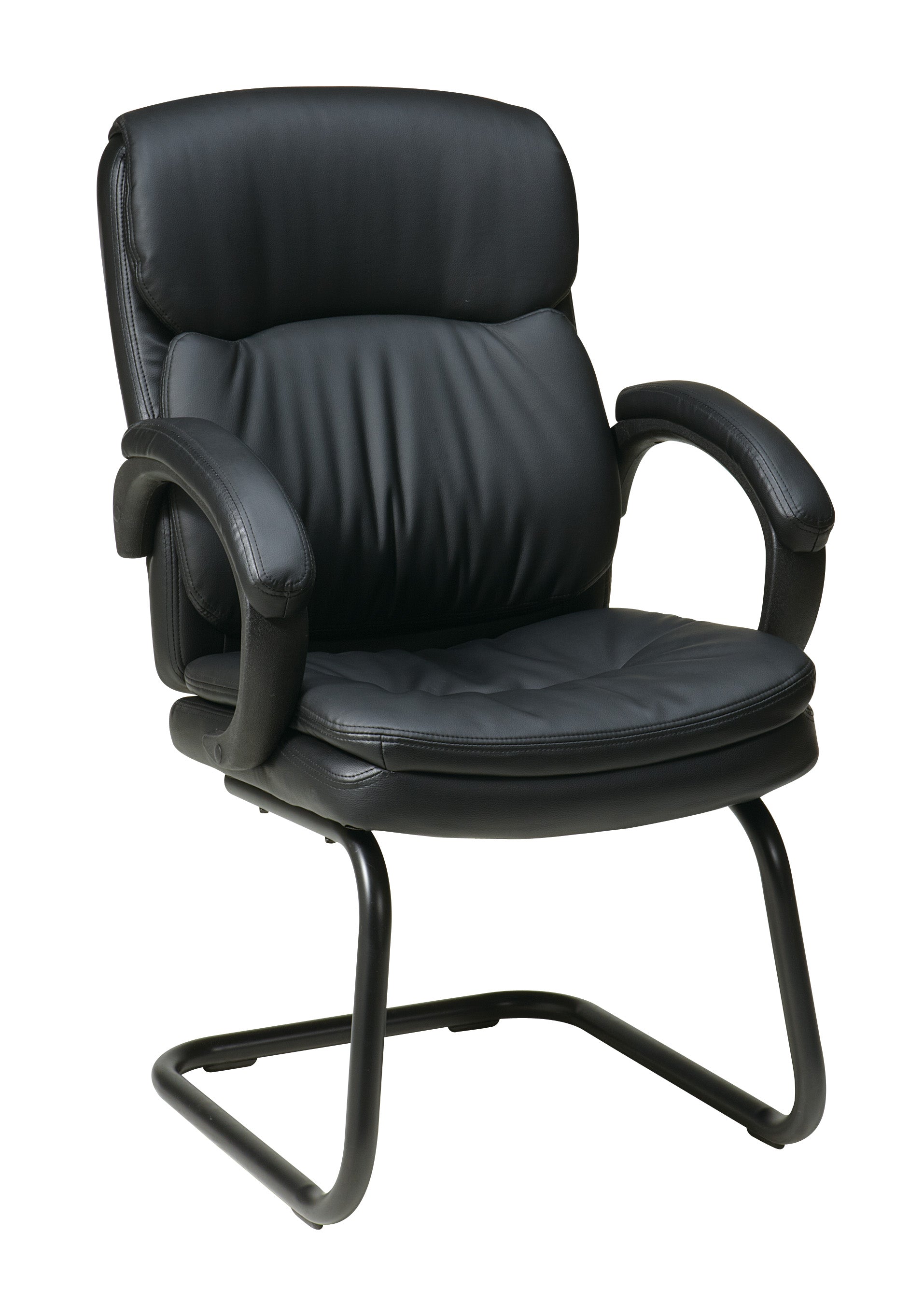 Bonded Leather Visitors Chair with Padded Arms and Sled Base