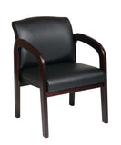 Faux Leather Mahogany Finish Wood Visitor Chair